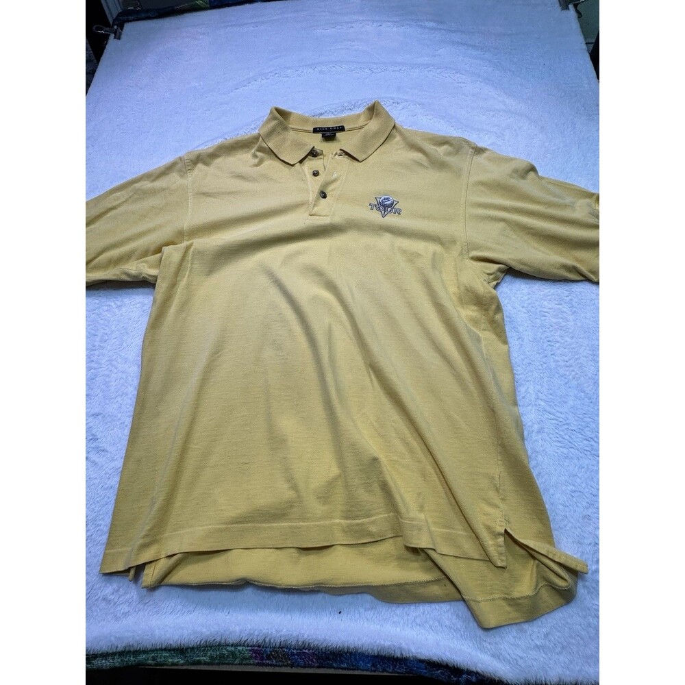 FABULOUS NIKE GOLF NIKE TOUR POLO SHIRT SIZE M Yellow GOLF SHIRT Blue Logo